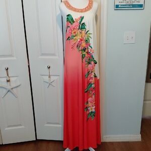 Boston Proper Coral and White Floral Maxi Dress